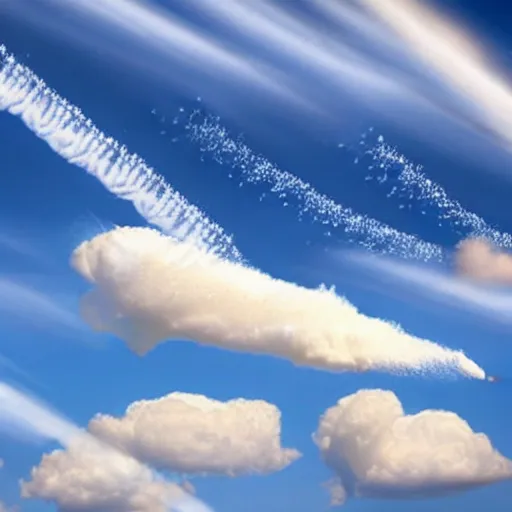 Image similar to the word 'DOUGH' written across the sky with airplane cloud trails