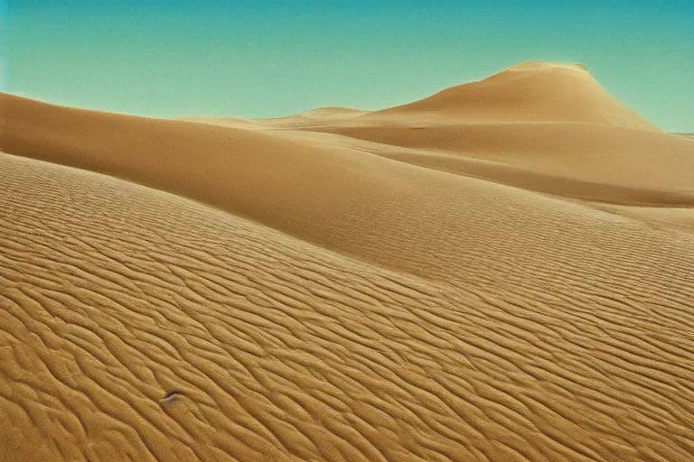 Image similar to sand dunes crossing over a pickle-filled ocean, 90's album cover, album art