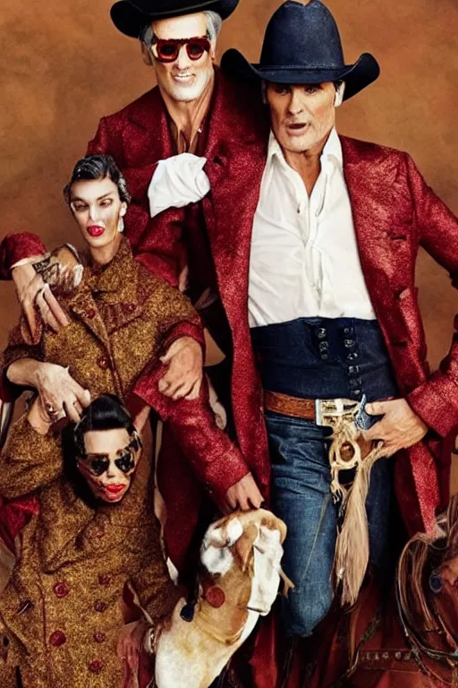 Image similar to dolce & gabbana campaign featuring jim carey as a cowboy, unprocessed colors, # nofilter, shot by annie leibovitz, realistic vfx simulation