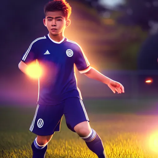 Prompt: a young boy wearing soccer clothes in the park ultra realistic, lens flare, atmosphere, glow, detailed, intricate, full of colour, cinematic lighting, trending on artstation, 4 k, hyperrealistic, focused, extreme details, unreal engine 5, cinematic, masterpiece, ultra realistic, hyper realistic, highly detailed, sharp focus, digital art