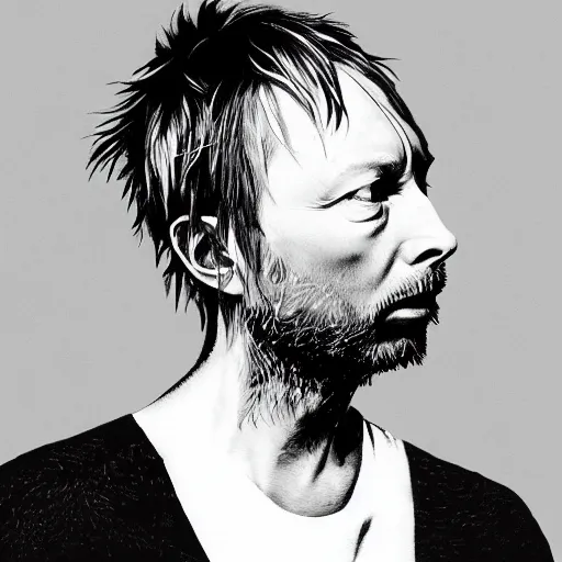 Image similar to thom yorke, pretty face, more details, in style by evangelion,