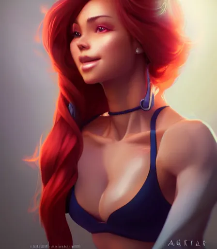 Prompt: beautiful portrait of a gorgeous personal trainer who looks like Krystal the Fox , character design by charlie bowater, ross tran, artgerm, and makoto shinkai, detailed, soft lighting, rendered in octane