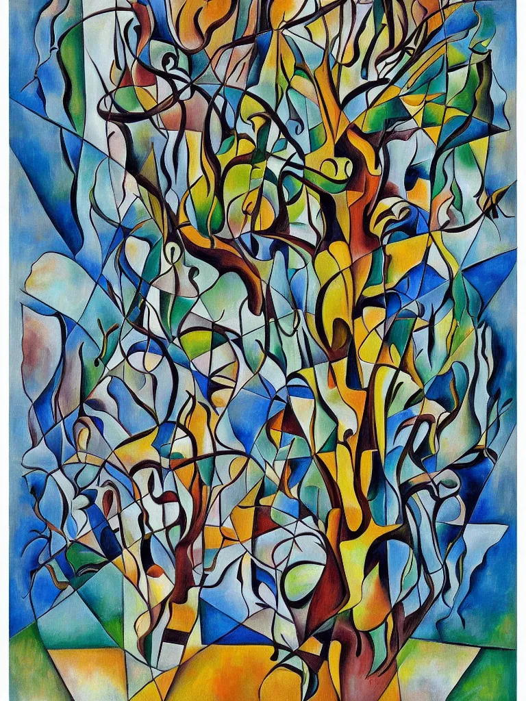 Image similar to cubist artwork of a tree, in the style of Salvador Dalí