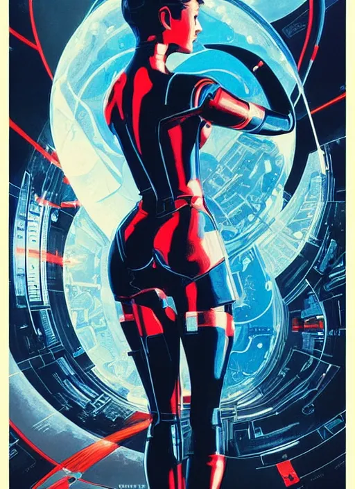 Prompt: scarlett johannson, science fiction poster, high details, intricate details, by vincent di fate, artgerm julie bell beeple, 1 9 6 0 s, inking, vintage 6 0 s print, screen print