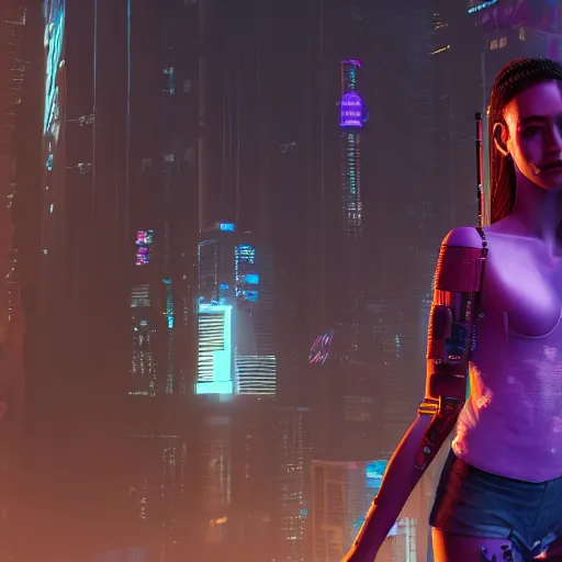 Prompt: the cyberpunk girl in downtown future city, render, octane, 4k, highly detailed, vivid colors, high definition