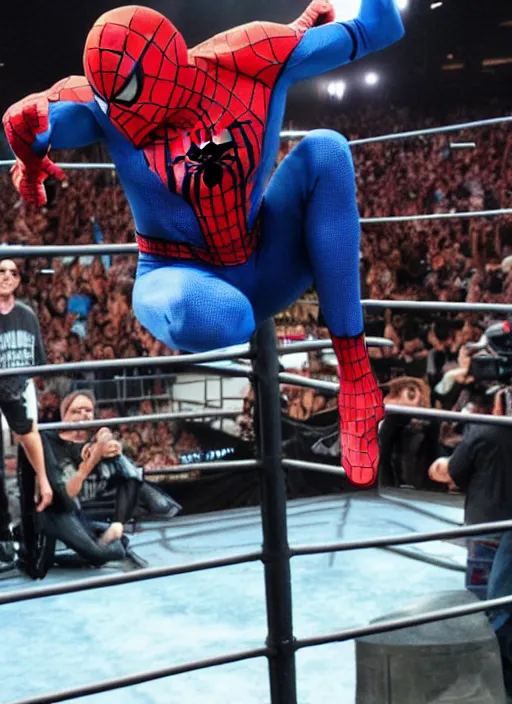 Image similar to spiderman entering entrances ramp of smackdown!