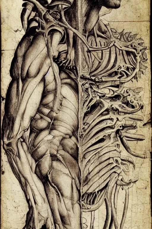 Prompt: demon anatomy, da vinci anatomy, renaissance style