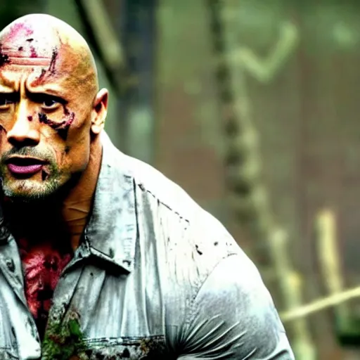 Prompt: Dwayne Johnson as a zombie in the walking dead 4k Quality