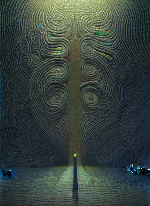 Image similar to wall, made out of eyes, flat, neon, RGB, glowing wires everywhere, pristine, by Edgar Maxence and Ross Tran, Zdzisław Beksiński, and Michael Whelan, gustav dore, H.R. Giger, 8k, octane render