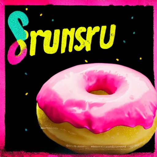 Image similar to strawberry frosted donut with sprinkles, pop art, album cover, shadow,