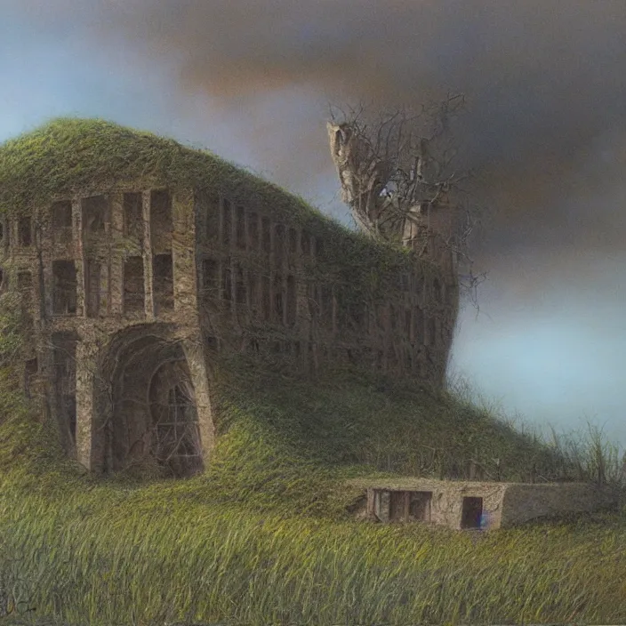 Prompt: a building in a landscape, by bob eggleton