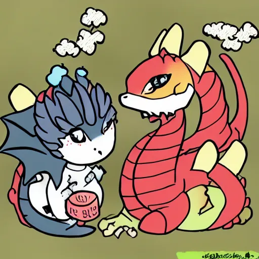 Image similar to cute dragons putting make up on each other