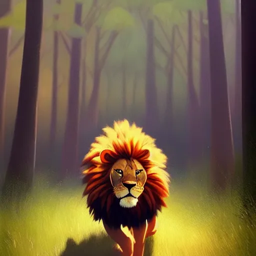 Prompt: goro fujita ilustration a real life lion walking in the forest, painting by goro fujita, sharp focus, highly detailed, artstation