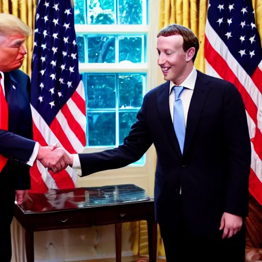 Prompt: donald trump and mark zuckerberg shaking hands