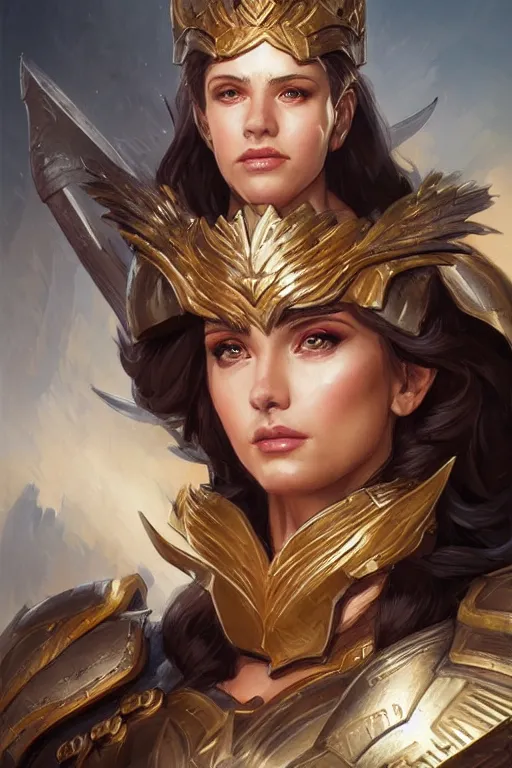 Image similar to amazon valkyrie athena, d & d, fantasy, portrait, highly detailed, headshot, digital painting, trending on artstation, concept art, sharp focus, illustration, art by artgerm and greg rutkowski and magali villeneuve