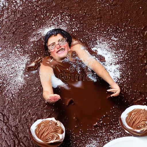 Image similar to person sliding through chocolate pudding head first, slip n slide, stock photography, no watermark