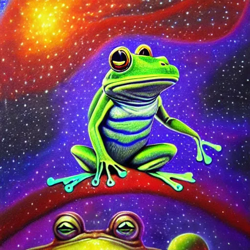 Image similar to the frog in the galactic nebular astral realm sacred journey in oil painting, trending on artstation, award winning, emotional, highly detailed surrealist art