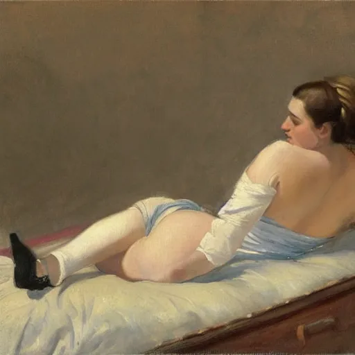 Image similar to painting of a women relaxing in the style of Juan Francisco Casas