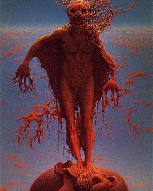 Prompt: a person conjuring!!! an image!!! from a cloud of noise!!!, by gerald brom, zdzisław beksinski, and larry elmore, intricate, chaotic, fantasy realism, hopeful, volumetric lighting