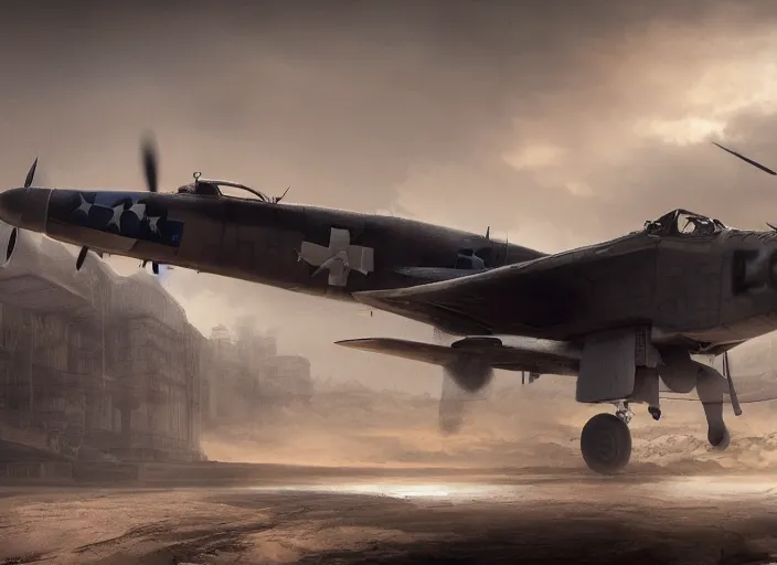 Image similar to detailed full body concept art illustration matte painting of an P-41 in full intricate detail, ultra detailed, digital art, octane render, 4K, dystopian, micro details