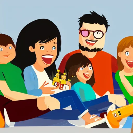 Image similar to illustration realism happy family playing happy video games