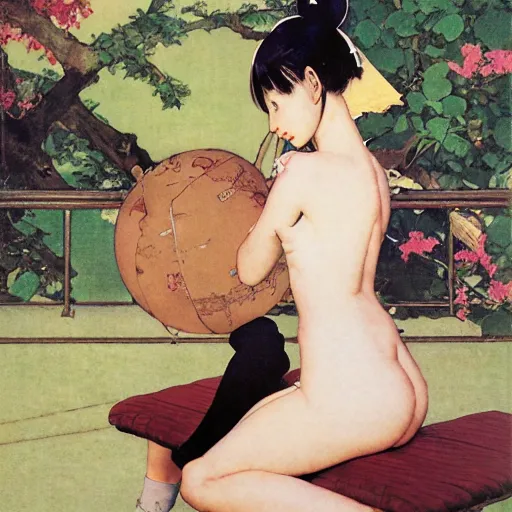 Image similar to anime girl by Norman Rockwell