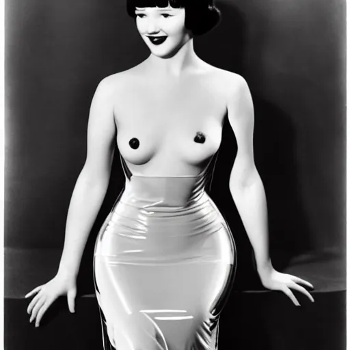 Image similar to old monochrom beautiful photography of betty page wearing a latex dress by man ray, alfred ghisoland, george edward hurrell, 4 k,