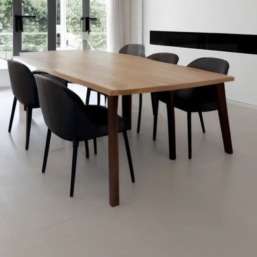 Image similar to luxurious oak table with coffee in a modern white zen minimalist apartment