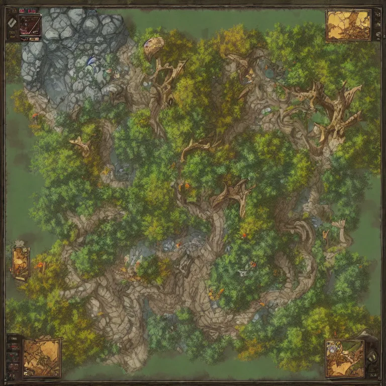 Image similar to full - color virtual tabletop battle map of a woodland clearing, dungeondraft, d & d, pathfinder, by jeff todd and greg rutkowski, trending on artstation, pinterest