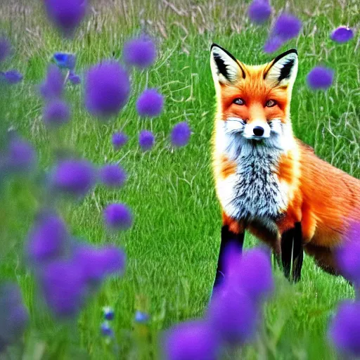 Image similar to a portrait of a fox in a field of beautiful flowers