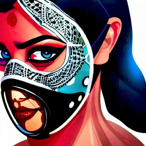 Image similar to a profile photo of a egyptian woman with a diving mask with side profile blood in ocean intricate details by MARVEL comics and Sandra Chevrier-C