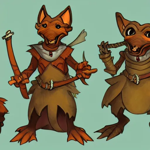 Prompt: stylised concept art of a D&D kobold in alternate outfits