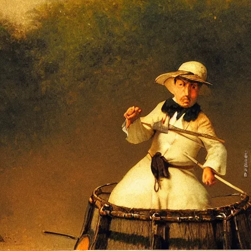 Prompt: mouse with drum, forrest background, by carl spitzweg, close up