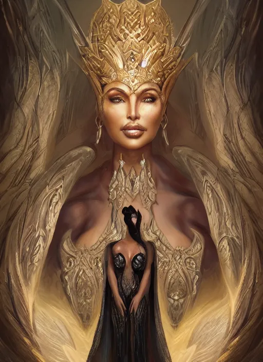 Image similar to nyx the deity retribution played by kim kardashian, shamanic poste, elegant, highly detailed, centered, digital painting, artstation, concept art, smooth, sharp focus, illustration, artgerm, tomasz alen kopera, peter mohrbacher, donato giancola, joseph christian leyendecker, wlop, frank frazetta