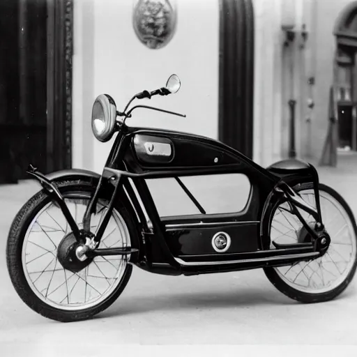 Image similar to fiat 5 0 0 motorcycle, a prototype demo at the hall of science