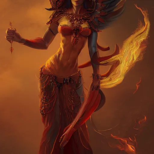 Image similar to A stunning painting of a flame goddess by Andrews Esao, fantasy, Trending on artstation.