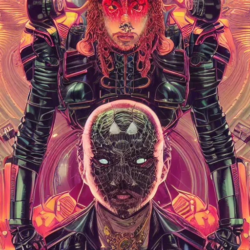 Image similar to portrait of crazy post malone sci - fi, symmetrical, glamour, by yoichi hatakenaka, masamune shirow, josan gonzales and dan mumford, ayami kojima, takato yamamoto, barclay shaw, karol bak, yukito kishiro