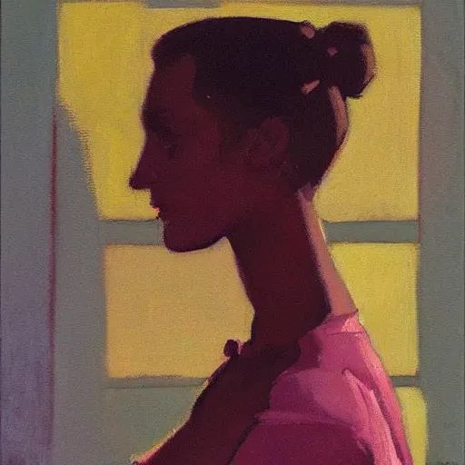 Prompt: portrait profile of a mysterious beautiful women in 1 9 7 8. oil painting by john watkiss