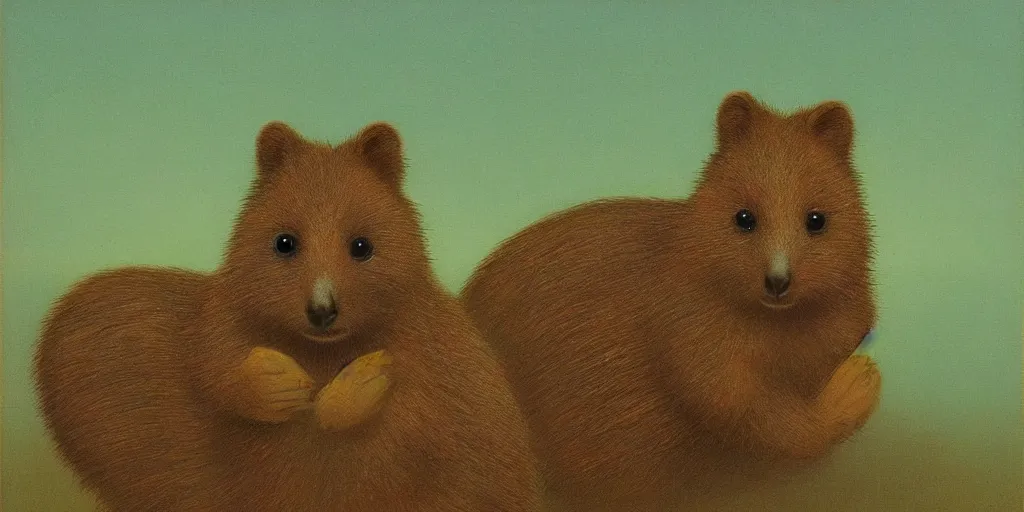 Image similar to a quokka in the style of Zdzisław Beksiński