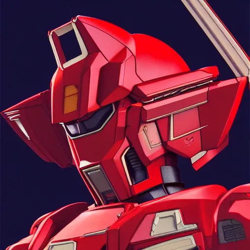 Prompt: red colored, gundam head, v - fin, octane render, soft light, mekka, behance, vector, highly detailed illustration, realistic, artstation. com, by kunio okawara, yoshikazu yasuhiko, syd mead, mamoru nagano,