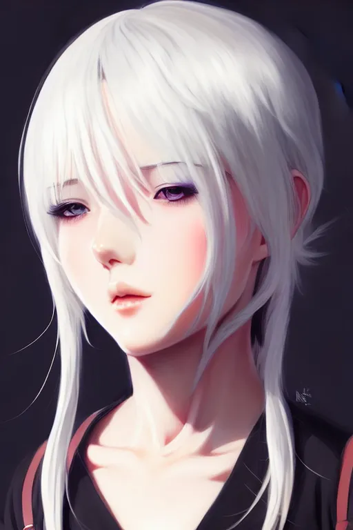 Image similar to portrait Anime girl, cute-fine-face, white-hair pretty face, realistic shaded Perfect face, fine details. Anime. realistic shaded lighting by (((Ilya Kuvshinov)))