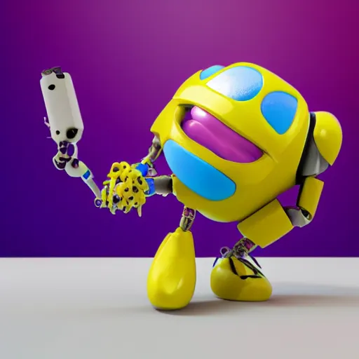 Image similar to single crazy melting plastic toy Pop Figure Robot, C4d, by pixar, by dreamworks, in a Studio hollow, by jeff koons