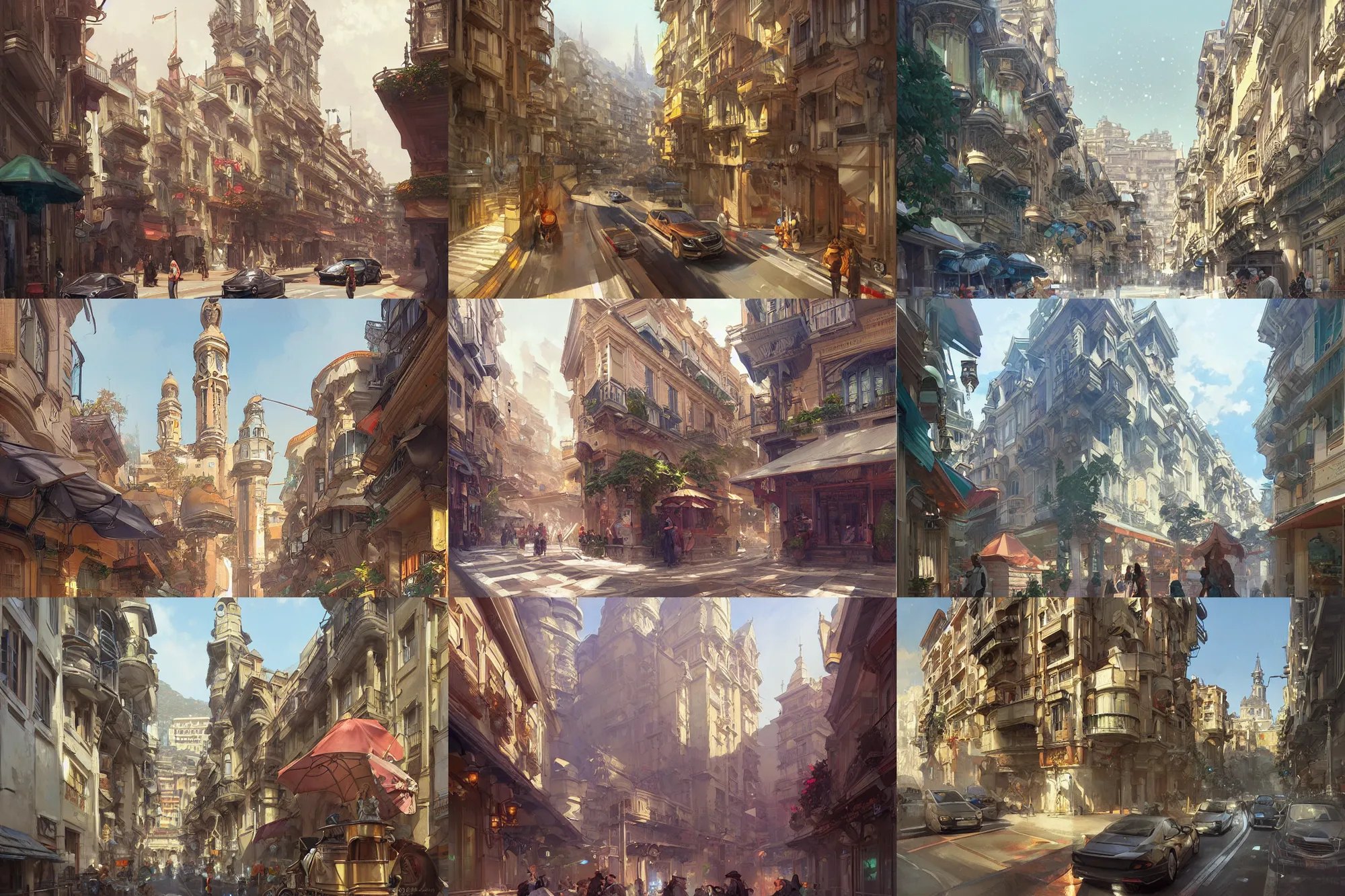 Prompt: monaco street view, highly detailed, digital painting, artstation, concept art, sharp focus, illustration, art by artgerm and greg rutkowski and alphonse mucha