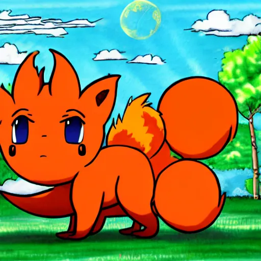 Prompt: vulpix sweating in a heatwave, anime style drawing