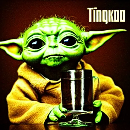 Prompt: baby yoda drinking a glass of whiskey