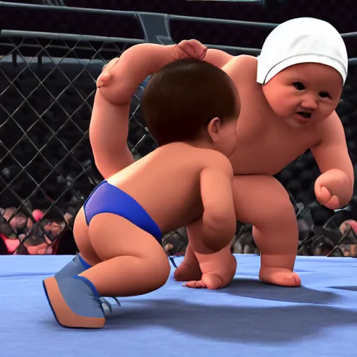 Image similar to babies pro wrestling in the wwe, 4 k, photorealistic