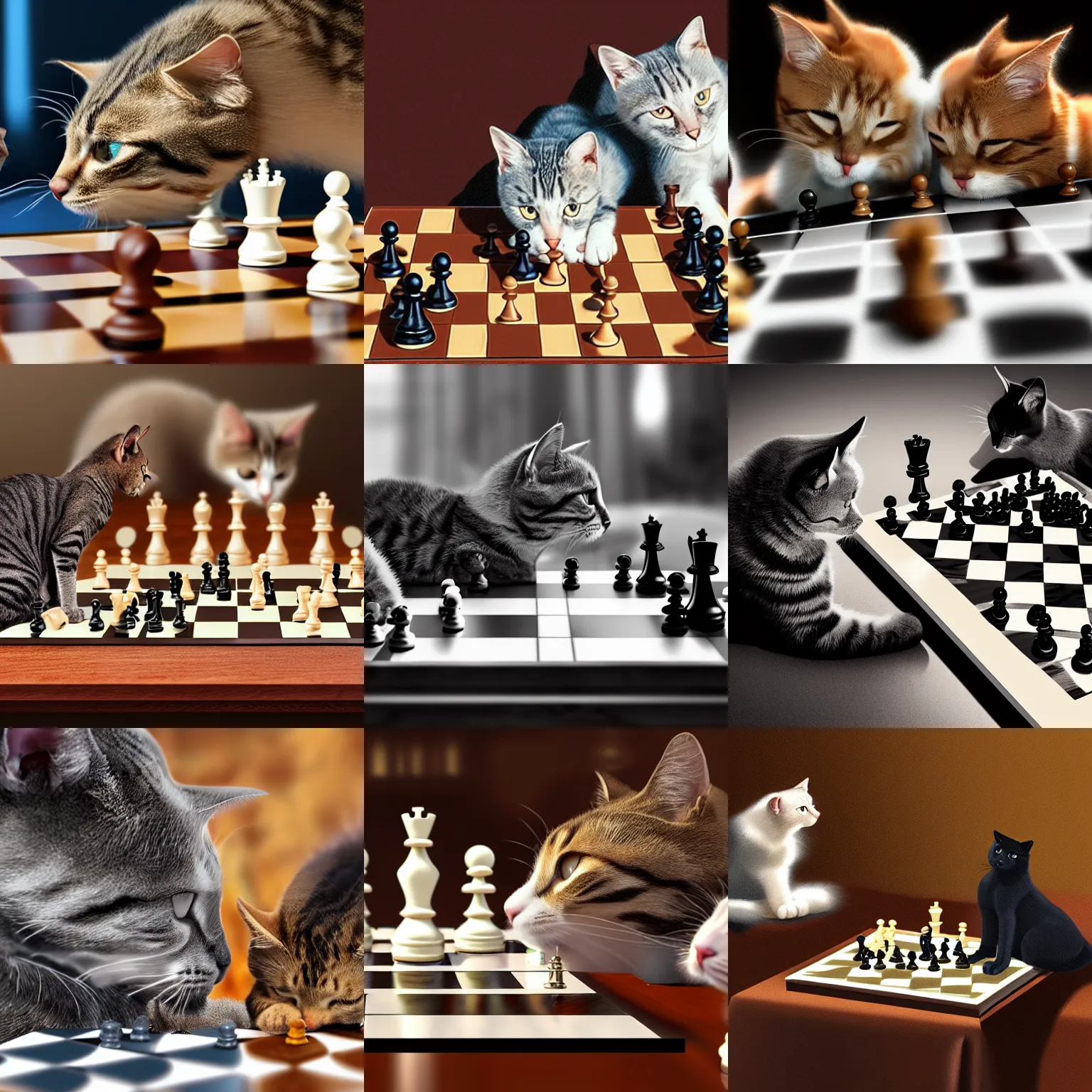 Prompt: two cats playing chess, photorealism 4k