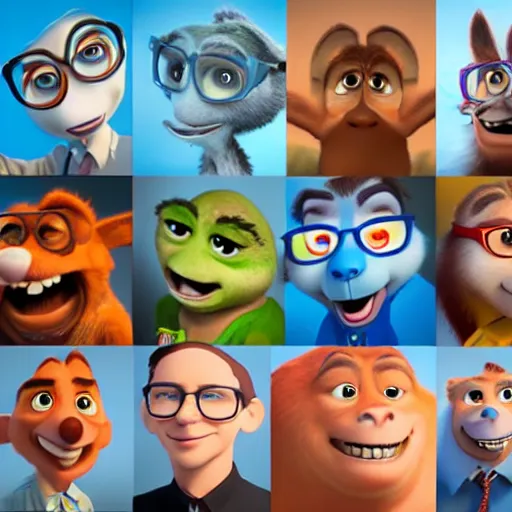 Image similar to portrait of a nerd guy happily announce new video, Pixar's Up character, 3D render,youtube thumbnail,flat background,high resolution, high quality, detailed, zootopia, cgsociety,artstation, deviantart