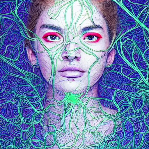 Image similar to the portrait of an unbelievably beautiful and sophisticated young woman made up of broccoli looking straight up, an ultrafine detailed illustration by james jean, intricate linework, bright colors, final fantasy, behance contest winner, vanitas, angular, altermodern, unreal engine 5 highly rendered, global illumination, radiant light, detailed and intricate environment