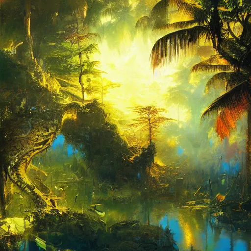 Prompt: Paradise, hyperrealism, no blur, 4k resolution, ultra detailed, style of John Berkey, Hans Thoma, Anato Finnstark